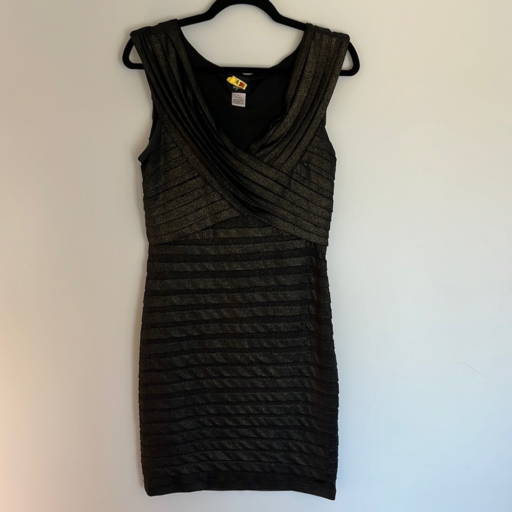 Aryn K Black and Gold Bandage Dress
